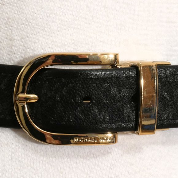 MICHAEL KORS Black Logo Print Reversible Leather Belt XL